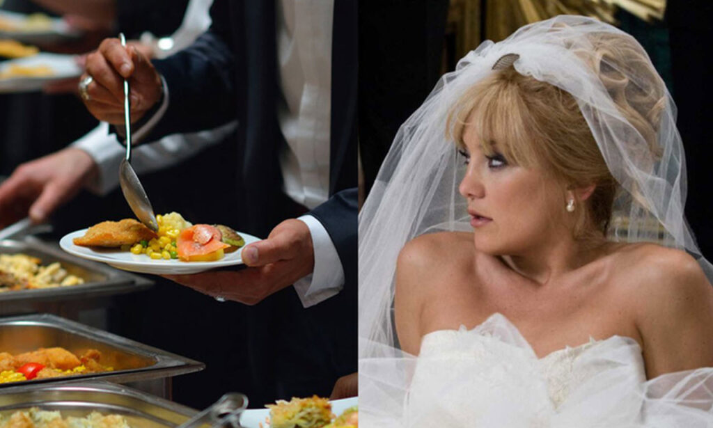 The bride extremely upset when a guest is caught taking food